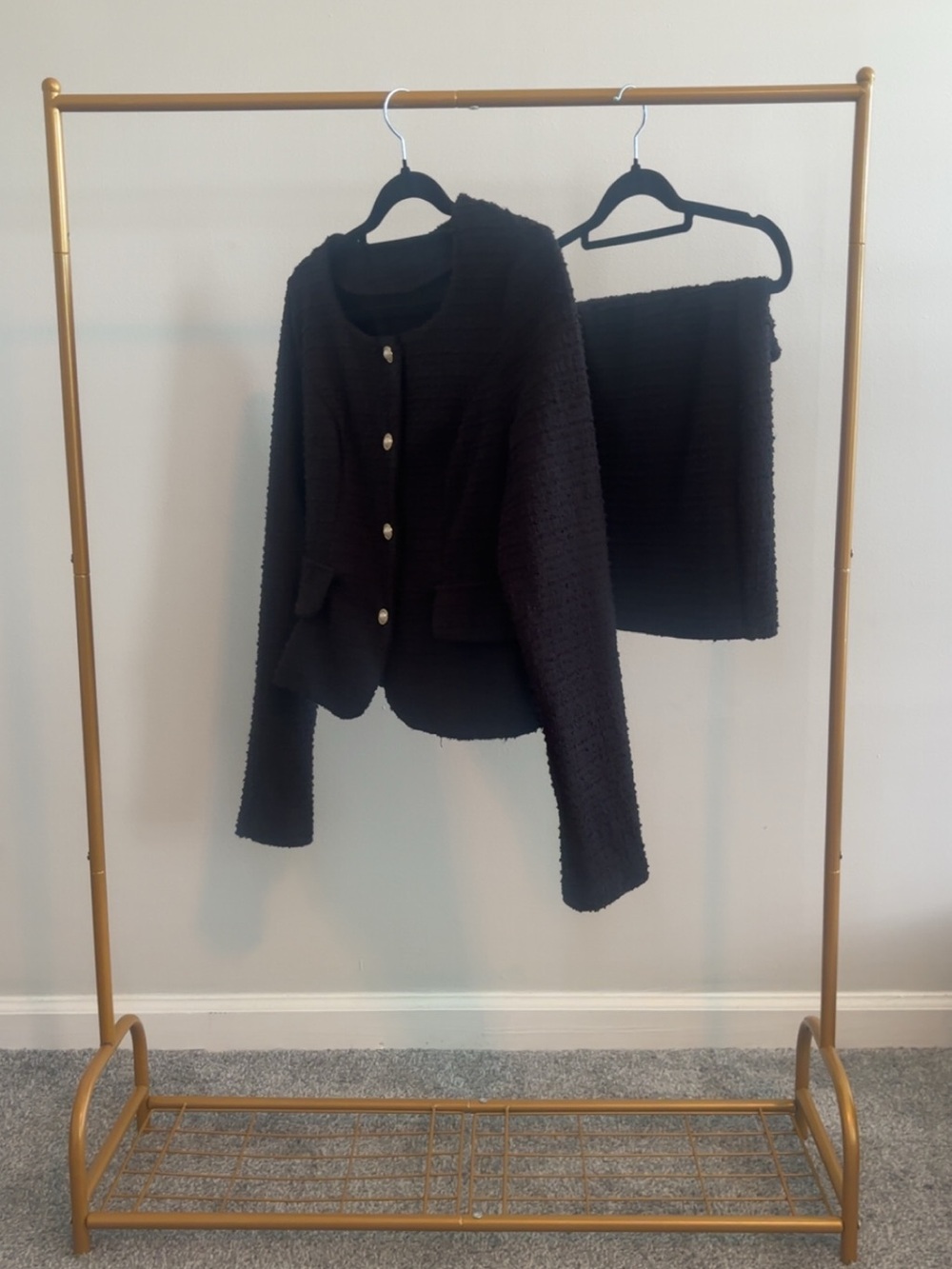 Black Women's Tweed Jacket and Skirt Set